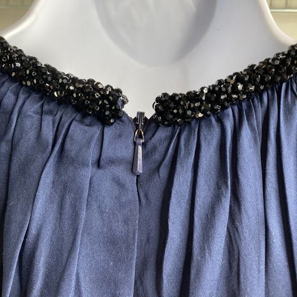 Carmen Marc Valvo Navy Blue Beaded Halter Silk Dress Size 4 Wedding Red Carpet - Picture 12 of 13
